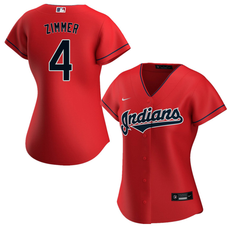 Nike Women #4 Bradley Zimmer Cleveland Indians Baseball Jerseys Sale-Red